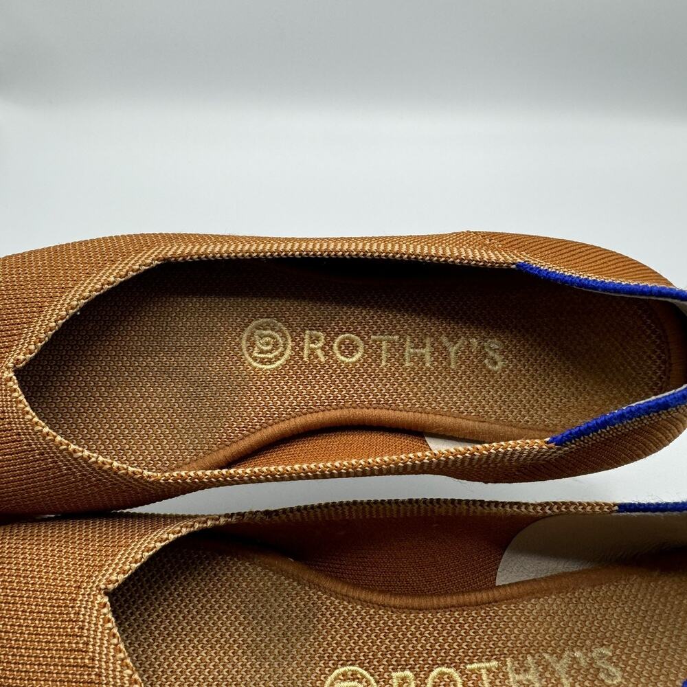 Rothys The Flat Round Toe Ballet Flat Size 6.5 Fawn Brown Slip On Caramel Knit - Picture 7 of 9